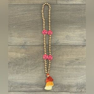 Orange and Gold Beaded Necklace with Tassel